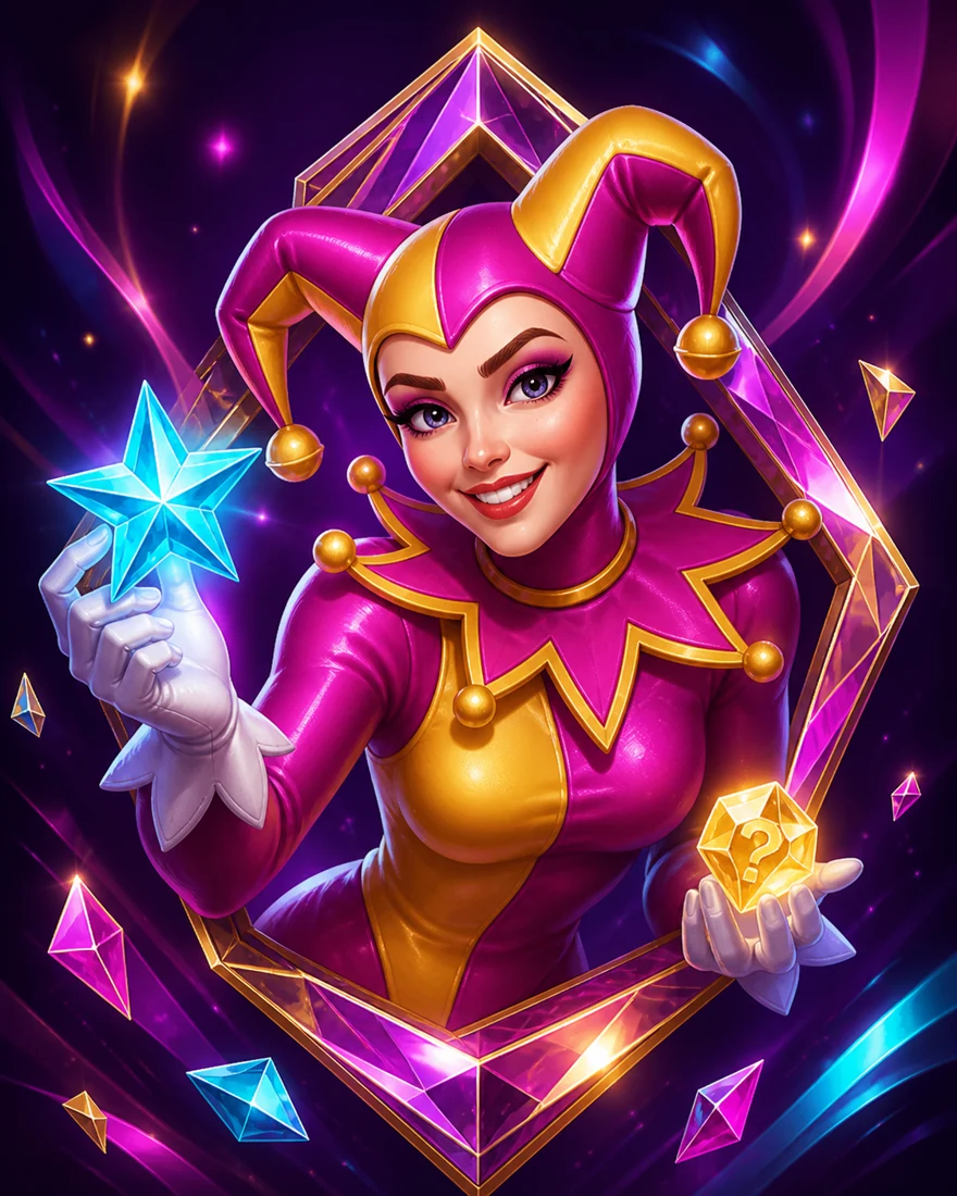 Lady Joker sosteniendo una estrella de cristal y una gema misteriosa
